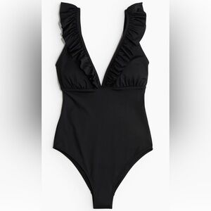 Elegant Black Ruffled Swimsuit